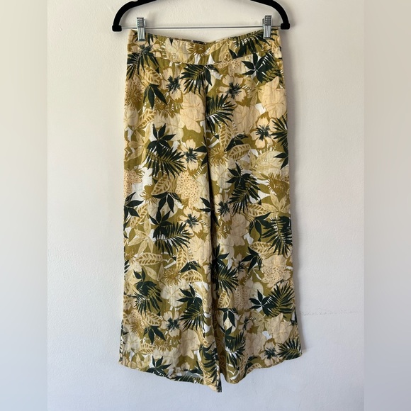 Tahari Linen Wide Leg Tropical Print Lightweight Pull-On Crop Pants Size Small - Picture 1 of 7